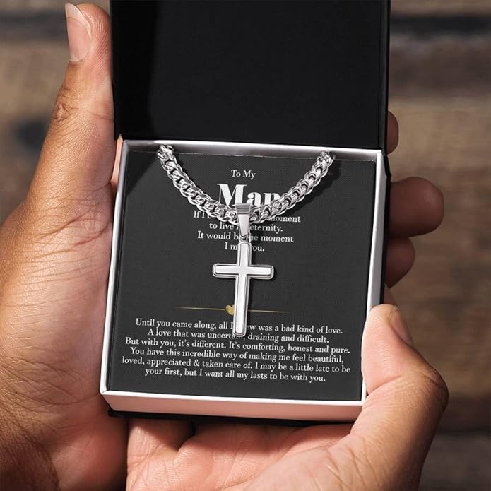 VIRAGIL To My Man Necklace Chain for Men, Silver Stainless Steel Chain Jewelry, Romantic Gift from Partner for Birthday Valentine or Everyday Wear with Meaning