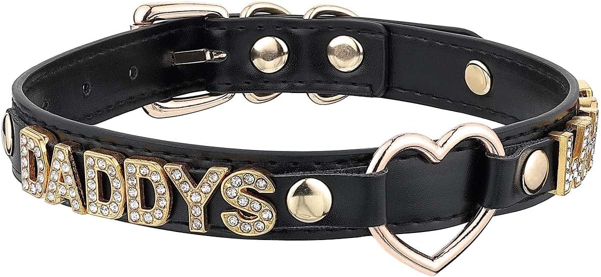 Handmade Gold Heart O-Ring Letter Choker Necklace for Women, Adjustable PU Leather Black/Pink Choker Collar For Women, Goth Choker Collars Necklace