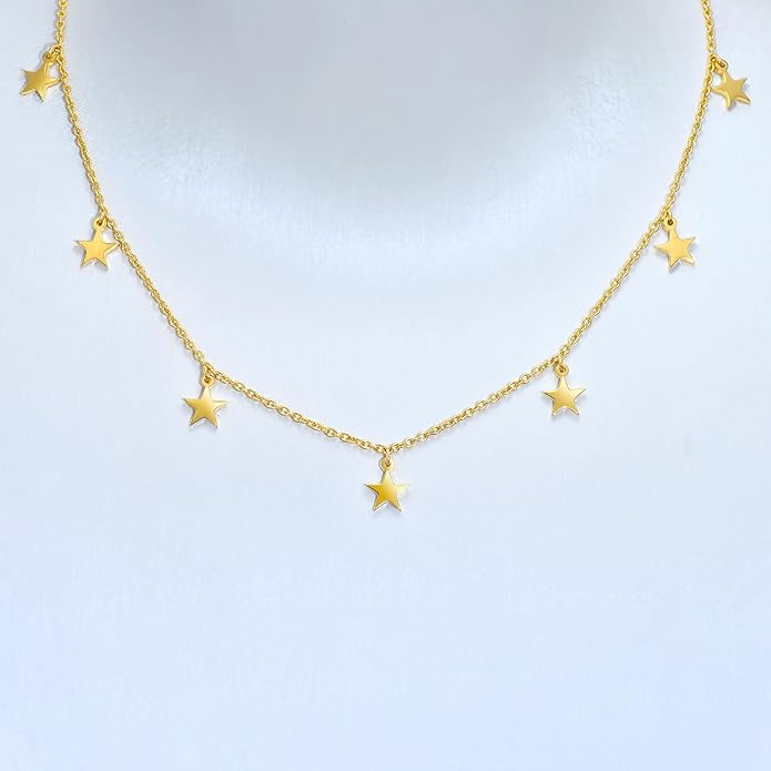 Star Necklace for Women White Gold 14K Gold Plated Layered Star Choker Necklace for Women Thanksgiving Christmas Jewelry Gifts