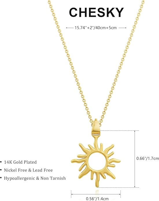 CHESKY Layered Necklaces for Women Trendy, Dainty 14k Gold Plated Pendant Necklace Layering Necklace for Women Non Tarnish Hypoallergenic Sun Gold Necklace Stack Gold Jewelry for Women Gifts