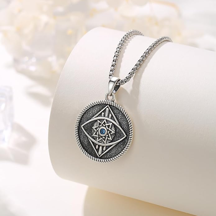 Evil Eye Necklace for Women 925 Sterling Silver, Protection Necklace with Blue Evil Eye Charm, Evil Eye/Lotus Pendant Jewelry, Birthday Christmas Gifts for Her