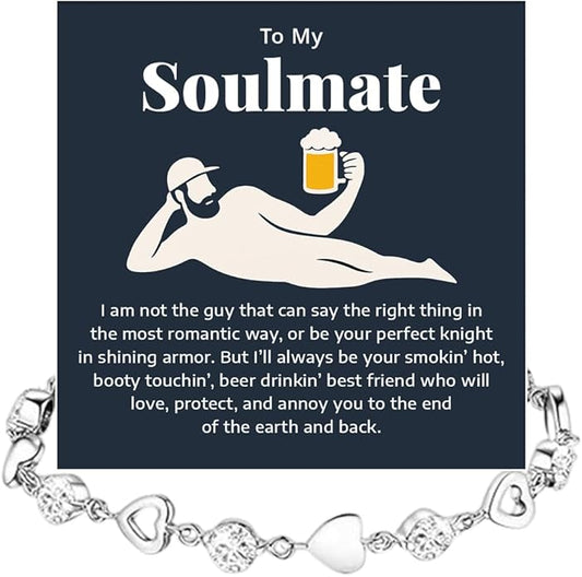 To My Soulmate Heart Bracelet Gift, Beautiful Soulmate Jewelry With Message Card and Box For Women, Romantic Anniversary, Birthday, Christmas or Valentine’s Day Gift