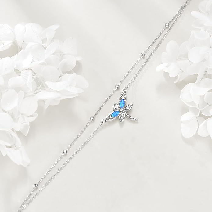 TIGER RIDER Dragonfly Anklet Sterling Silver Dragonfly Gifts Jewelry for Women with Crystal Birthday Anniversary