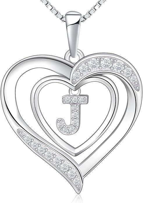 RIVIKO Heart Initial Necklace for Women, 925 Sterling Silver Letter Pendant,Personalized Charm Alphabet Jewelry Valentines Mother's Day Anniversary Christmas Birthday Gifts for Women Her Mom Wife