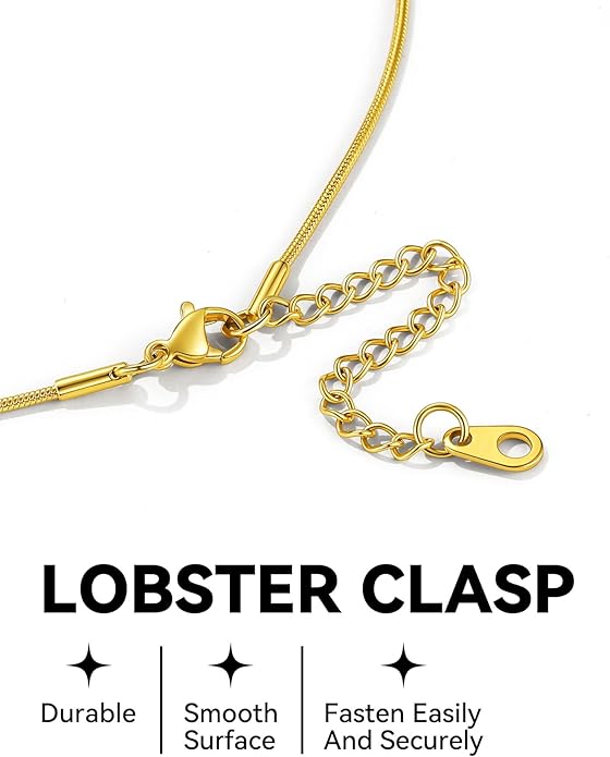 ChainsHouse Snake Chain Necklace for Women 1.2mm, 18-30" Adjustable with 5cm Extender for Pendants Lockets, Rose Gold/Stainless Steel/Black/14K Gold Hypoallergenic Dainty Jewelry Gift