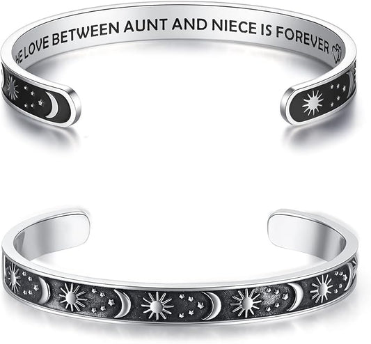 TONY & SANDY Inspirational Bracelets for Women Teen Girls Personalized Gifts for Daughter Granddaughter Mom Sister Friends Stainless Steel Engraved Cuff Birthday Easter Christmas