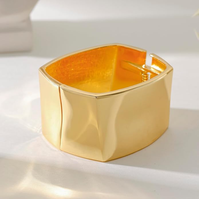 Bangle Bracelets for Women | 14K Gold Plated Trendy Wide Bracelets | Hinged Arm Cuff Bangles Chunky Bracelet for Women