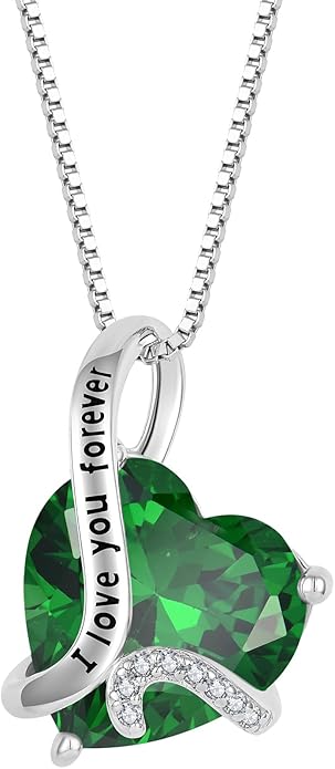 Women Heart Necklace 925 Sterling Silver I Love You Forever Pendant Necklace with Cubic Zirconia Jewelry