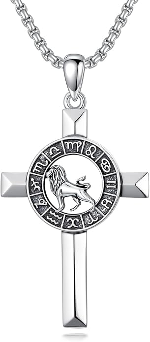 MEIDERBO Cross Zodiac Necklace 925 Sterling Silver 12 Constellation Horoscope Astrology Pendant Necklace Zodiac Sign Jewelry Gifts for Men Women