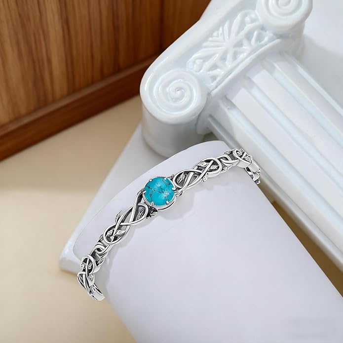 Natural Gemstone Vine Filigree Cuff Bracelet, 925 Sterling Silver Vintage Adjustable Bangle, Boho Floral Jewelry Gift for Women