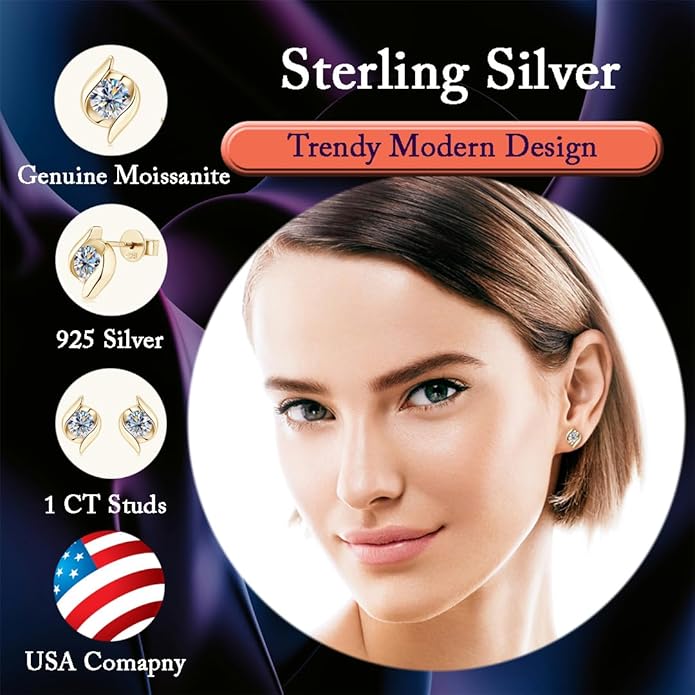 Exquisite Moissanite & 925 Sterling Silver Jewelry Set: Trendy European Design with Pendant (1 Carat, 1/4-inch, 6.5mm) and Earrings (Each: 0.5 Carat, 3/16-inch, 5mm) – Elegant Leather Gift Box Included