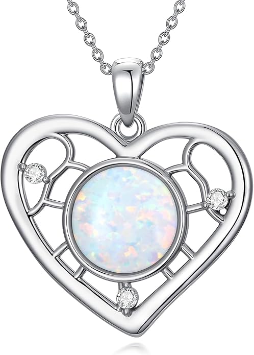 SELKAT 925 Sterling Silver Heart Opal Pendant Necklace for Women, Daily Wear & Anniversary/Birthday Jewelry Gifts for Mom Mother Wife