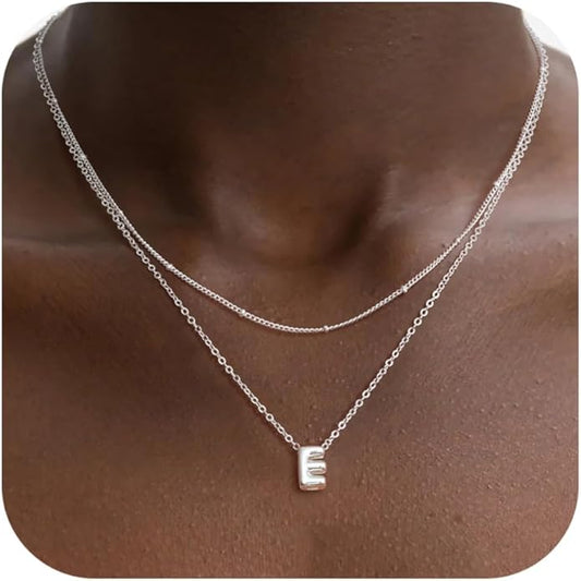 Bubble Letter Necklace Layered Initial Necklaces for Women Dainty Cute Choker Pendant Stack Jewelry Teen Gift Trendy Stuff