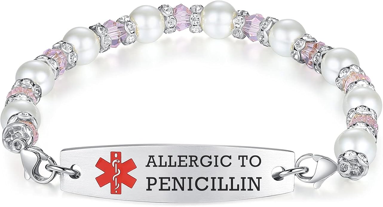 mnmoom 7.5 inch interchangeable Medical id bracelets for Women beads Medical alert bracelets with customize engraving
