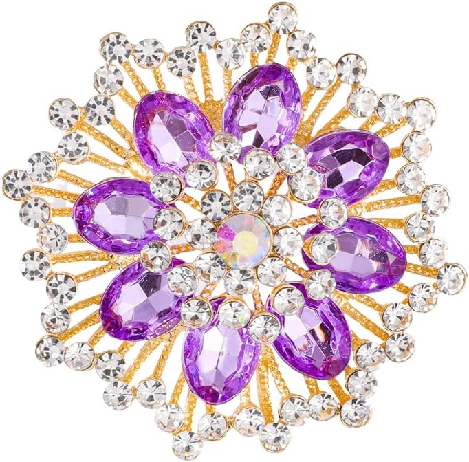 Large Crystal Flower Brooch Pin for Women Red purple pink green Rhinestone Flower Lapel Pin Wedding Party Birthday Dance Banquet Dress Suit Ceremony Clothes Hat Bag Accessories Jewelry