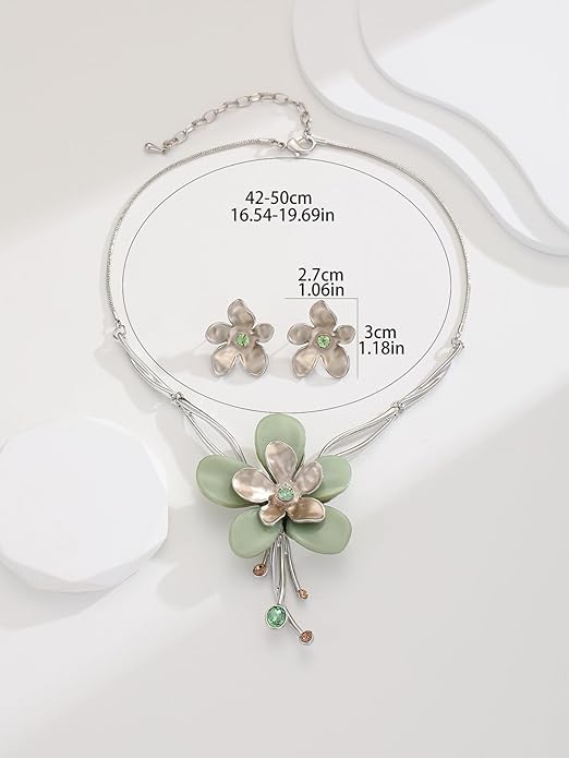 Chunky Statement Jewelry Set Vintage Retro Leaf Flower Floral Geometric Bohemian Boho Bib Necklace Earring Set Fashion Costume Jewelry for Women Girls Wedding Party Prom Unique Gift