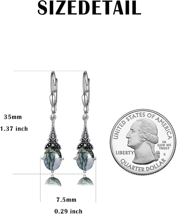 AOBOCO Vintage Earrings for Women Sterling Silver Retro Drop Dangle Leverback Earrings with 8x6mm Oval Genuine or Simulated Birthstone Crystal from Austria, Anniversary Jewelry Gifts for Her Women