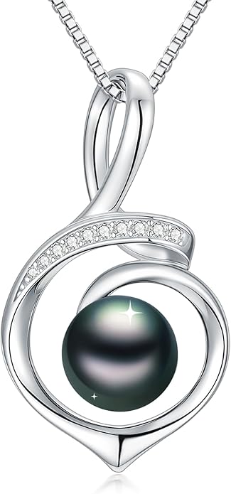 KANNSOAR Tahitian Black Pearl AAAA 18K Gold Plated Sterling Silver Pendant Necklace for Women Wife Mom Girlfriend Valentine Her Jewelry Gift for Anniversary Birthday Christmas