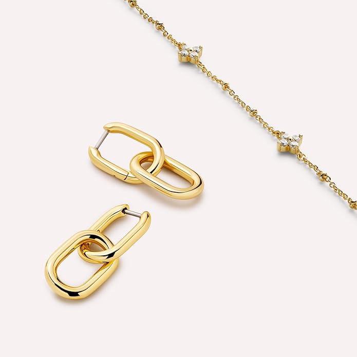 Ana Luisa Ash Double Hoop Earrings for Women - 14K Gold Plated, Silver & Two-Tone Drop Dangle Hoop Earring - Trendy Paperclip Link Huggie Hoop - Hypoallergenic, Water-Resistant & Tarnish-Free Jewelry