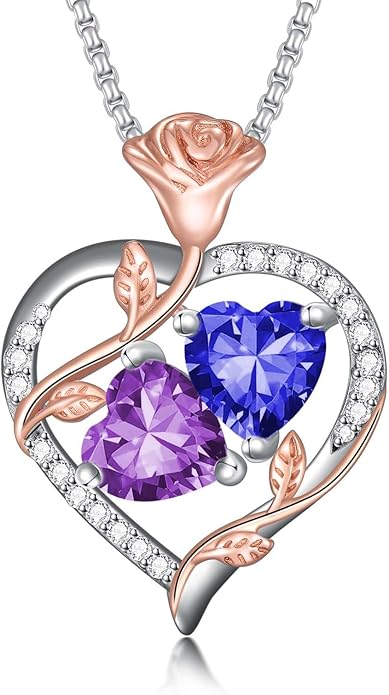 Christmas Gifts for Women Rose Heart Birthstone Pendant Necklace I Love You Forever Jewelry Valentine Mothers Day Birthday Gifts for Women Her Wife Girlfriend