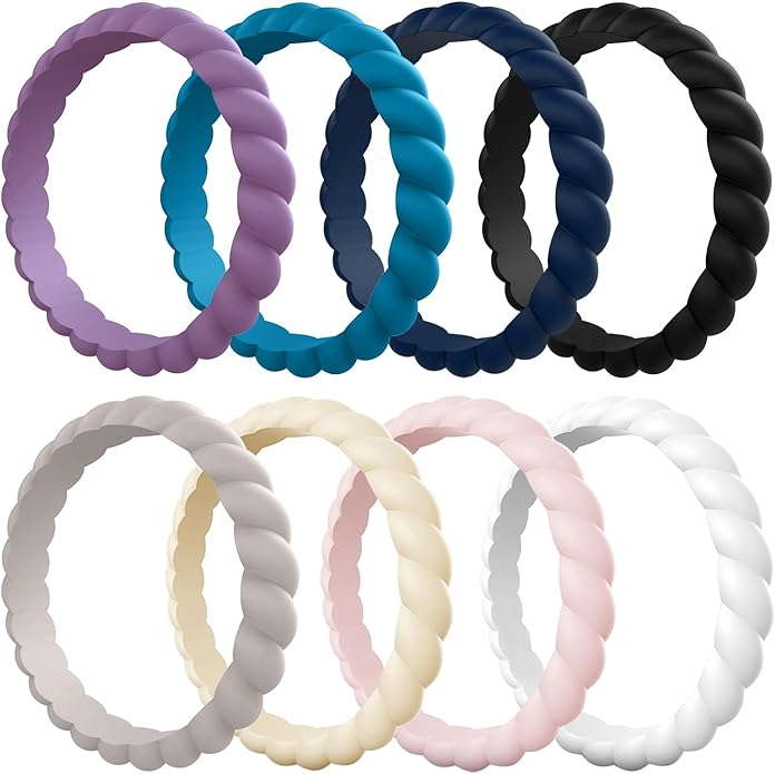 Egnaro Women's Bridal Rings Sets, Thin and Stackable Rubber Rings Women Wedding Bands - 2.5mm Width - 1.8mm Thick