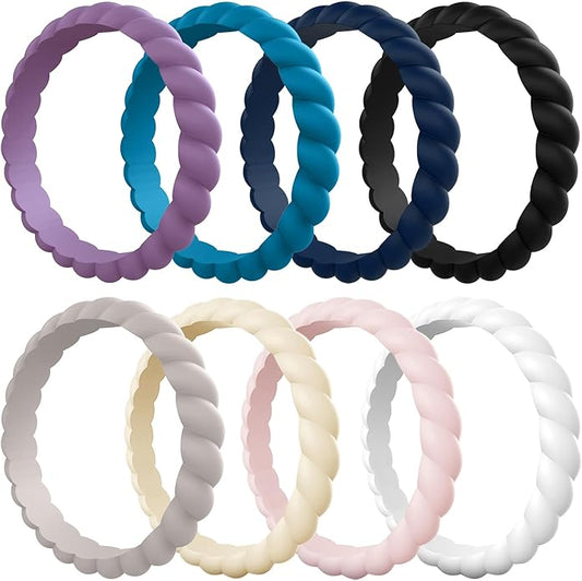 Egnaro Women's Bridal Rings Sets, Thin and Stackable Rubber Rings Women Wedding Bands - 2.5mm Width - 1.8mm Thick