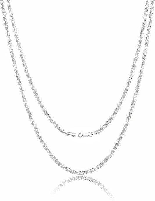 925 Sterling Silver Singapore Chain Lobster Clasp Paperclip Necklace for Women Sparkling Chain 2mm2.5mm3mm4mm5mm Gifts for Her