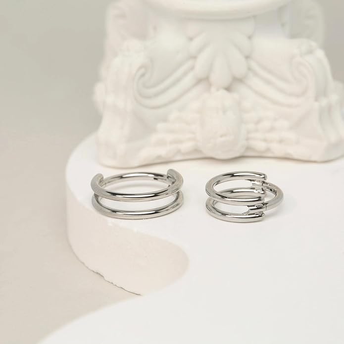 2 PCS Small Cartilage Double-Hoop Helix Conch Piercing Earrings With Cubic Zirconia For Women Trendy 14K Gold Plated Titanium Surgical Stainless Steel Sets Jewelry