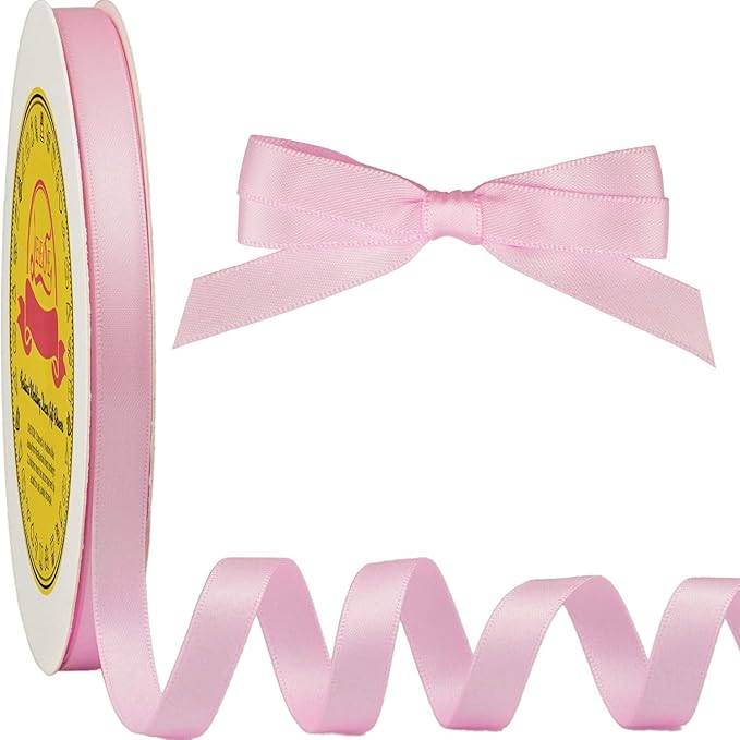 LEEQE Double Face Pearl Pink Satin Ribbon 3/8 inch X 50 Yards Polyester Pearl Pink Ribbon for Gift Wrapping Very Suitable for Weddings Party Invitation Decorations and More