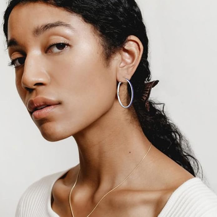 925 Sterling Silver Earrings Large Rhinestone Hoop Earrings Big Cubic Zirconia Hoop Earrings Thin Rhinestones Round Hoop Earrings for Women 20/30/40/50/60/70mm Sparkly Hoops With Crystals for Womens