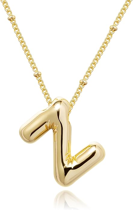 Initial Necklaces for Women, 14k Gold Plated Bubble Letter Necklace Chunky Gold Necklace Dainty Charm Initial Necklaces for Women Trendy Custom Preppy Stocking Stuff Necklace Christmas Gifts