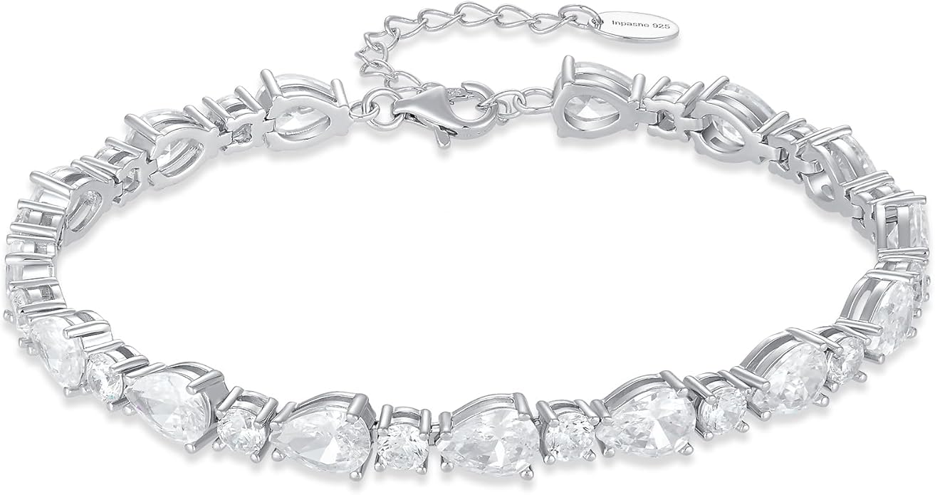 Birthstone Tennis Bracelet for Women 925 Sterling Silver Pear Shaped Gemstone Jewelry Gifts for Her