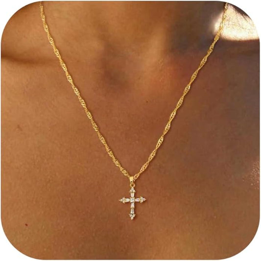Cross Necklace for Women Dainty 14K Real Silver Gold Plated Layered Cross Pendant Necklace Stack Simple Trendy Cute Charm Choker Necklaces Jewelry Gift for Women Teen Her