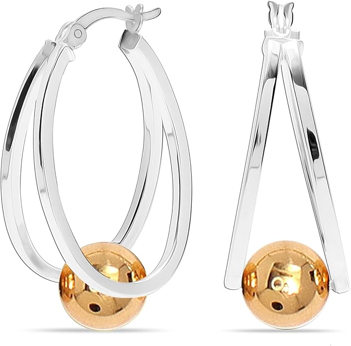 LeCalla 925 Sterling Silver Beaded Ball Hoop Earrings | Lightweight Sleeper Bead Ball Earring Hoops | Cape Style Hoop Earrings for Women