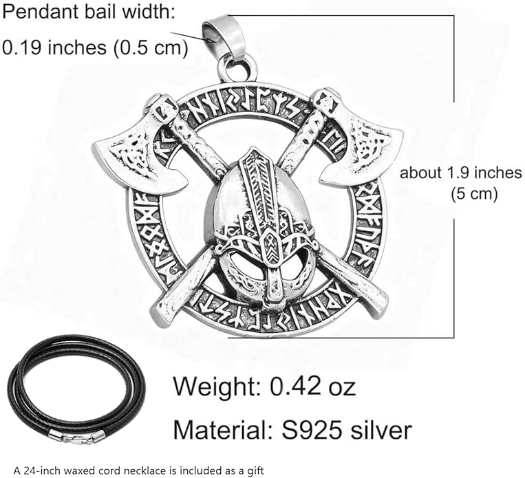 S925 Sterling Silver Viking Pendant, Norse Mythology Inspired Men's Jewelry, Perfect for Necklaces, Gift for Father's Day, Christmas, Birthday