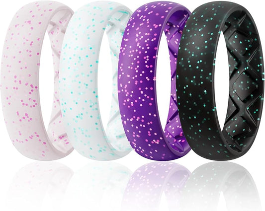 Egnaro Women's Bridal Rings Sets, 6mm Wide, 2mm Thick, Silicone Wedding Rubber Band with Half Size, Inner Arc Ergonomic Breathable Design