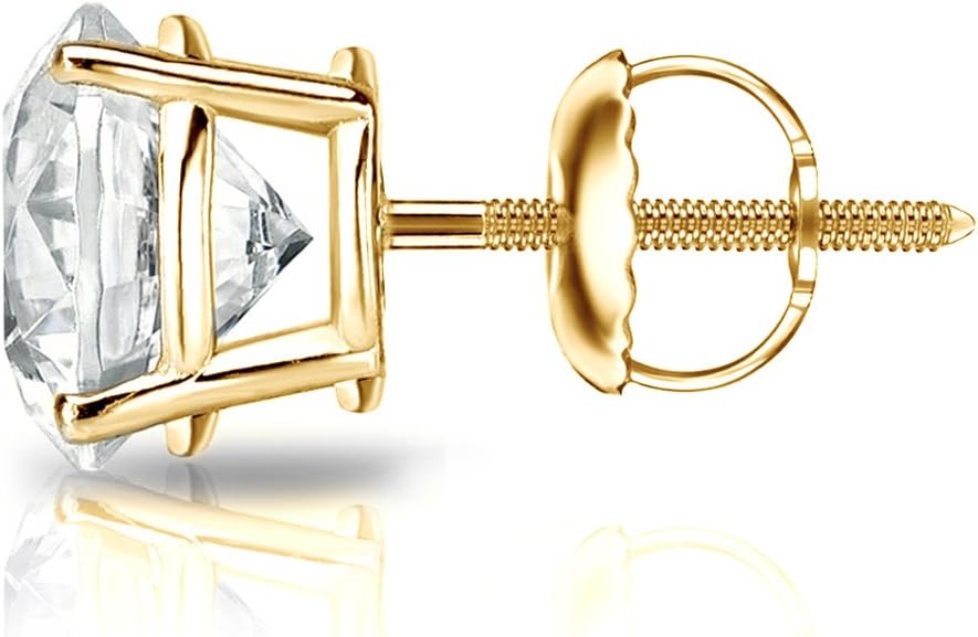 1/8 to 1 Carat Diamond Round Single Stud Earring in 14k White or Yellow Gold (H-I, I1-I2, cttw) 4-Prong Basket with Screw Back by Diamond Wish