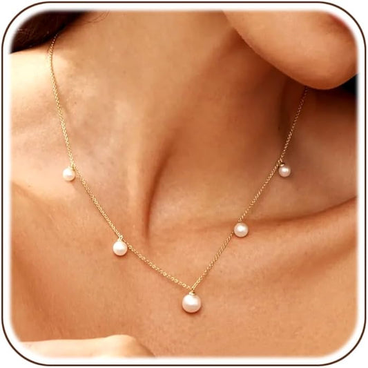 Layered Pearl Choker Necklaces for Women Gold Plated Dainty Trendy Faux Pearl Drop Pendant Y Shaped Layered Gold Necklace Wedding Bridal Jewelry