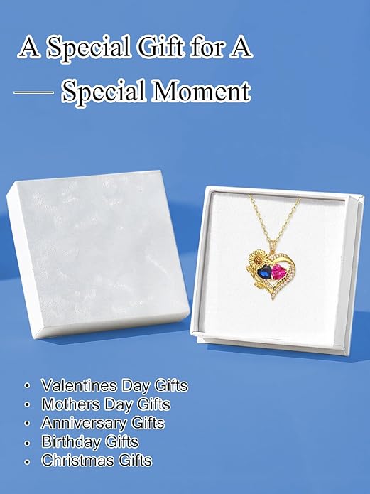 Sunflower Heart Necklace for Women 14K Gold Exquisite Anniversary Birthday Gifts for Wife Mother Her Double Birthstone Pendant jewelry‘You Are My Sunshine’
