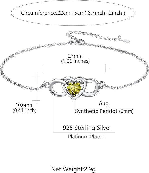 Custom4U Personalized Infinity Ankle Bracelets for Women 925 Sterling Silver Anklet Bracelet Endless Love Symbol Birthstone Charm Adjustable Foot Chain Jewelry Mothers Day Gifts for Mom Wife Women Her