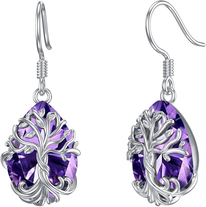TOUPOP Tree of Life Earrings 925 Sterling Silver Family Tree Dangle Drop Earrings Crystal Jewelry Birthday Christmas Gifts for Women Her