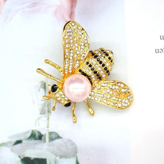 Honey Bee Brooches Crystal Insect Themed Bee Brooch Animal Fashion Shell Pearl Brooch Pin Gold Tone