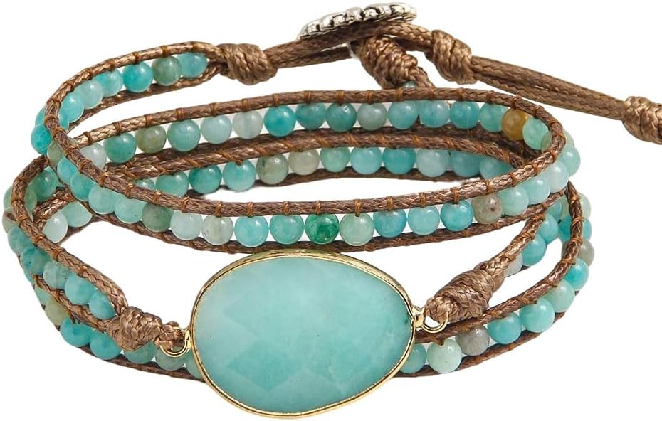 ZOSOJONA Boho Wrap Bead Bracelet for Women - Handmade Adjustable Natural Stone Beaded Bracelets Rope Yoga Healing Bracelet Bangle Hippie Jewelry
