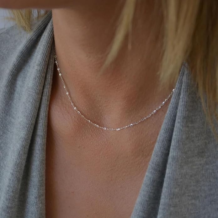 Dainty Chain Necklace for Women, 18K Gold Plated Coin Disc Choker Necklaces Simple Satellite Beaded Twisted Thin Paper Clip Chain Everyday Jewelry Gifts