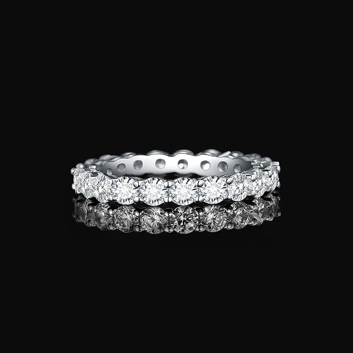 JewelryPalace 6 Stone Cubic Zirconia Half Eternity Stackable Wedding Rings for Women, 14K White Yellow Rose Gold Plated 925 Sterling Silver Promise Rings for Her, Simulated Diamond Wedding Band Ring