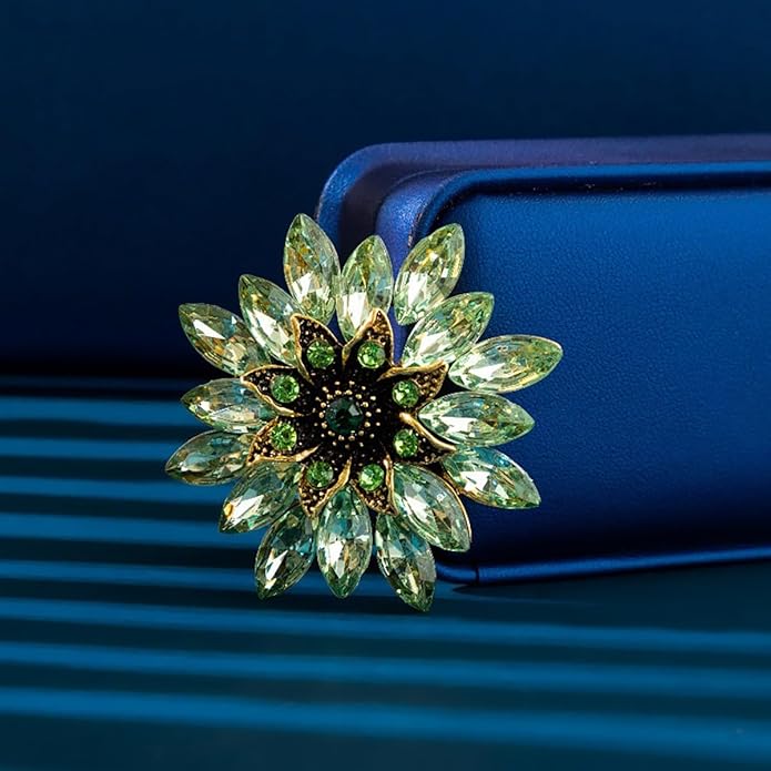 Sparkling Rhinestone Flower Brooch Pin Fashion Crystal Sunflower Brooch Floral Lapel Pins Red/Green/Purple/Pink Crystal CZ Broochs Large Flower Pin Clothes Hat Bag Dress Broochs Wedding Bridal Jewelry for Women