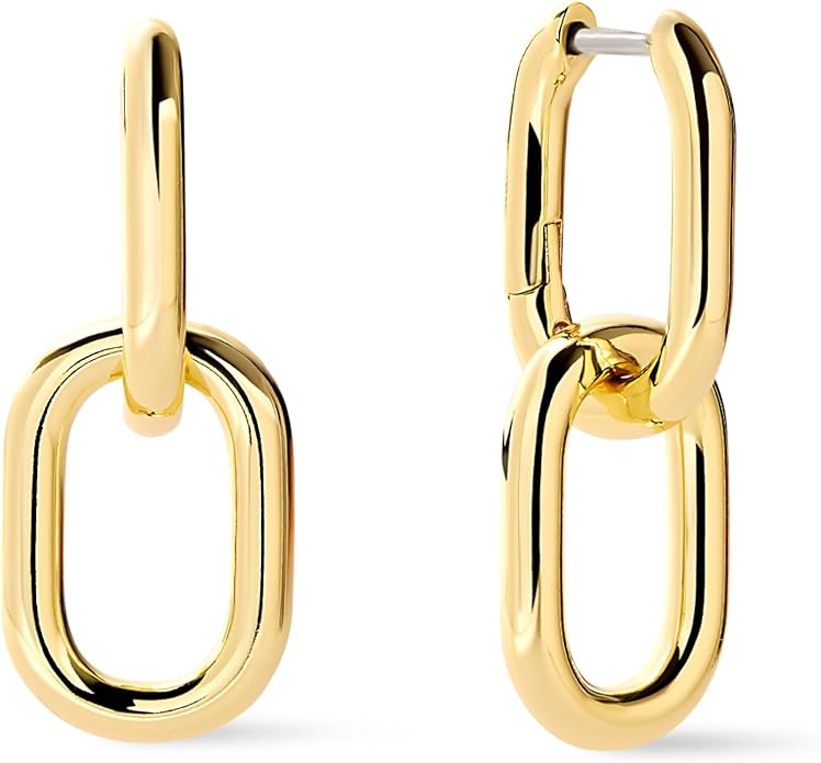 Ana Luisa Ash Double Hoop Earrings for Women - 14K Gold Plated, Silver & Two-Tone Drop Dangle Hoop Earring - Trendy Paperclip Link Huggie Hoop - Hypoallergenic, Water-Resistant & Tarnish-Free Jewelry