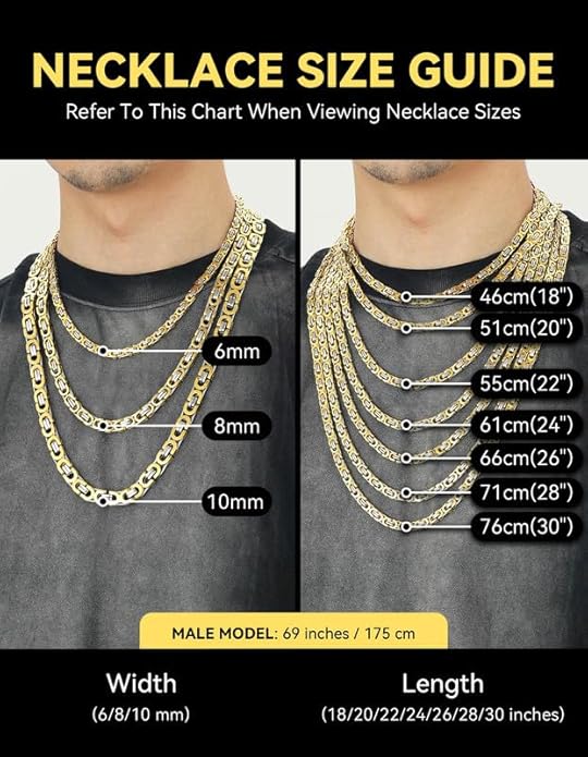 ChainsHouse Flat Byzantine Link Necklace for Men 6mm/8mm/10mm Width, 18K Gold Plated/Stainless Steel Black Byzantine Chain Necklaces, 18" 20" 22" 24" 26" 28" 30" Length, with Gift Box