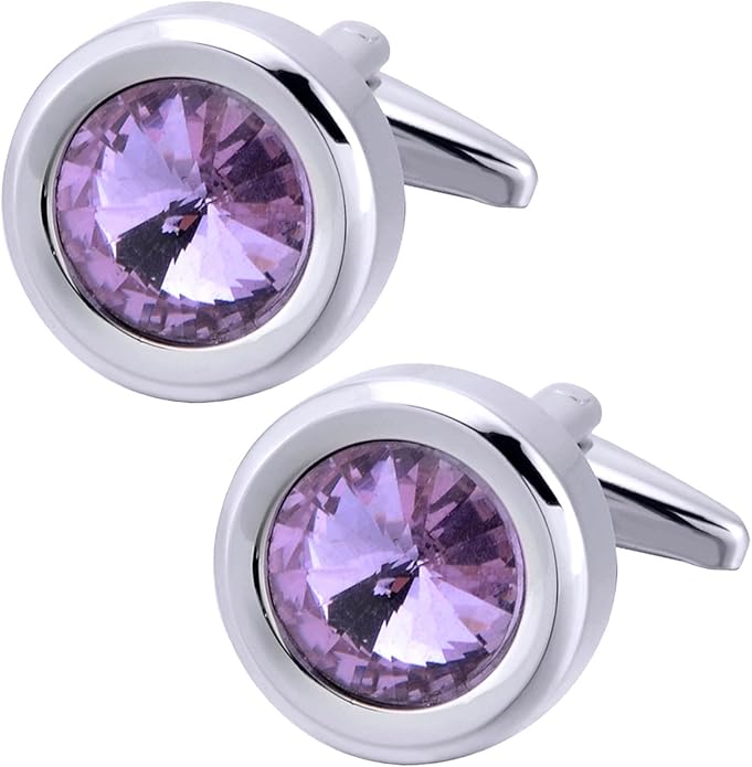 ZEEY Silver Round Crystal Gemstone Cufflinks for Men Women Classic Men's Cufflink Jewelry Set for Business Wedding Party Formal Events Daily Tuxedo Dress Shirt Accessories