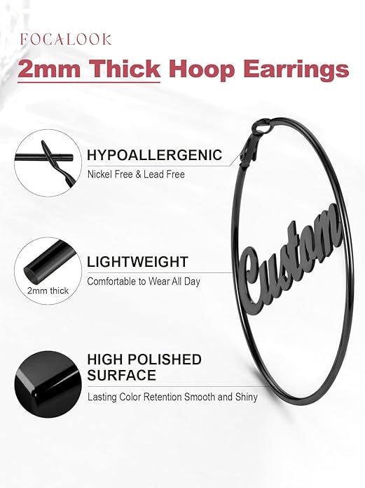 FOCALOOK 14K Gold Plated Lightweight Large Hoops| 2mm Thin Hoop Earrings for Women 30/40/50/70/100mm
